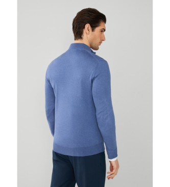 Hackett London Gmd Merino svila Fz modri pulover