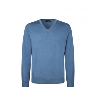Hackett London Merino pulover z V-izrezom modre barve