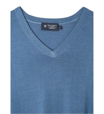 Hackett London Merino pulover z V-izrezom modre barve