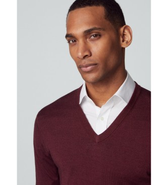 Hackett London Gmd Merino svila V vrat volneni pulover burgundske barve