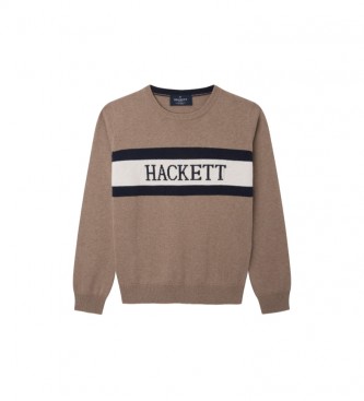 Hackett London Sweter Hackett Ski Str Crew brązowy