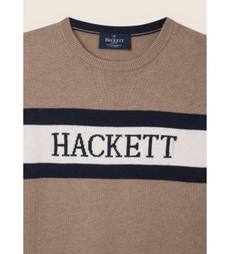 Hackett London Sweter Hackett Ski Str Crew brązowy