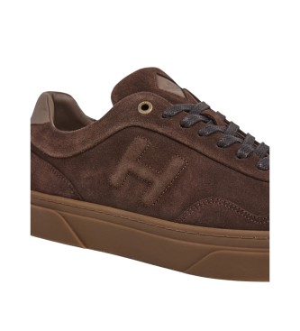 Hackett London Tnis Hackney castanhos em pele de veludo