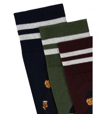 HACKETT 3 pacotes de meias Harry castanhas, verdes, da marinha