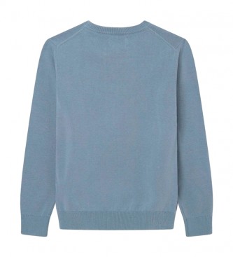 Hackett London Bombažni pulover z izrezom modre barve