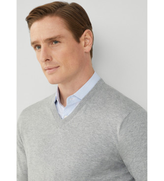 Hackett London Kaszmirowy sweter V w kolorze szarym