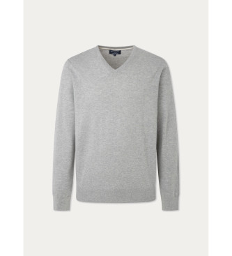 Hackett London Kaszmirowy sweter V w kolorze szarym