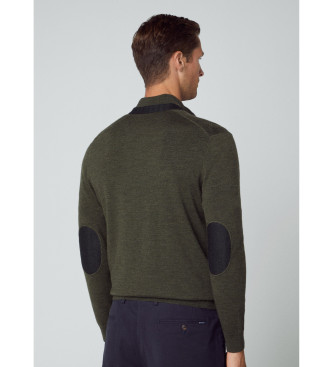 Hackett London Zielony sweter w jodełkę