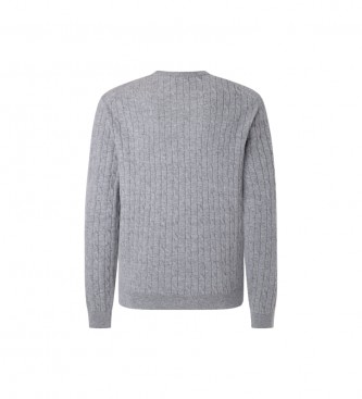 Hackett London Kabelski pulover z jagnjetino volno Crew sive barve