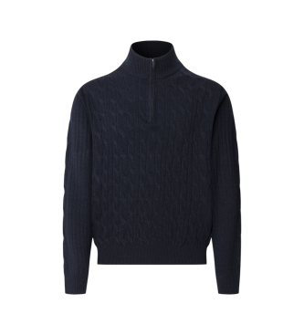 Hackett London Pullover Lambswool Cable Hzip navy