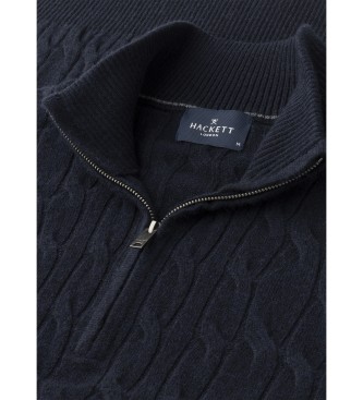 Hackett London Pullover Lambswool Cable Hzip navy