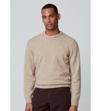 Hackett London Maglione in lana d'agnello marrone pietra