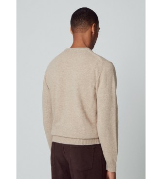 Hackett London Maglione in lana d'agnello marrone pietra