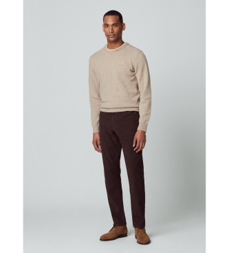 Hackett London Maglione in lana d'agnello marrone pietra