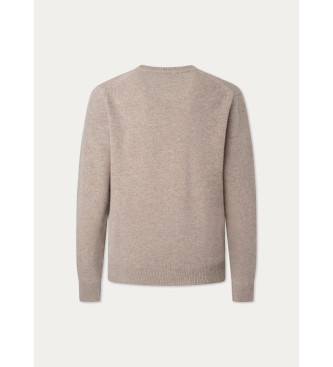 Hackett London Maglione in lana d'agnello marrone pietra