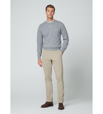 Hackett London Pull ras du cou en laine d'agneau gris