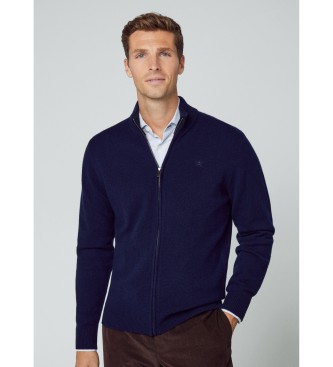 Hackett London Jumper i marinbl lammull Fzip