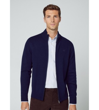 Hackett London Jumper i marinbl lammull Fzip