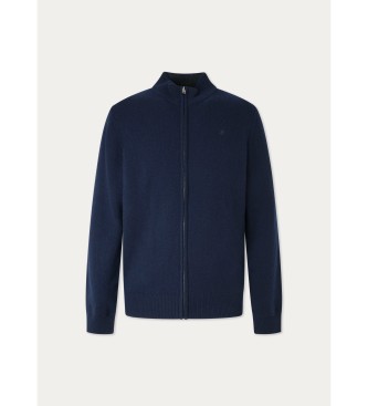 Hackett London Jumper i marinbl lammull Fzip