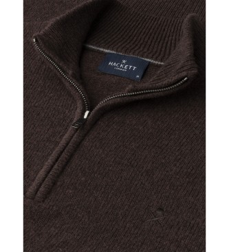 Hackett London Maglione Hzip in lana d'agnello marrone