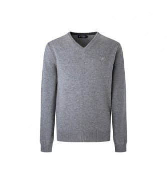 Hackett London Lambswool V Neck grey sweater