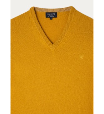 Hackett London Musztardowy sweter z wełny jagnięcej V