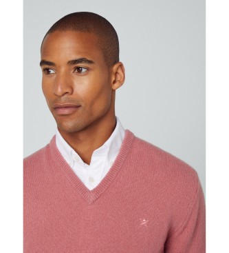 Hackett London Pull en laine d'agneau col V rose