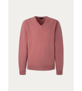 Hackett London Pull en laine d'agneau col V rose