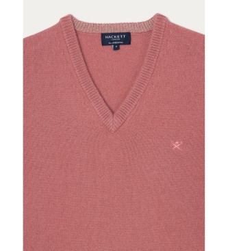 Hackett London Pull en laine d'agneau col V rose