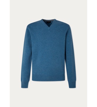 Hackett London Pullover aus Lammwolle mit V-Ausschnitt blau