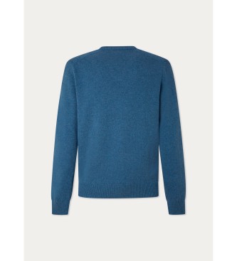 Hackett London Pull en laine d'agneau col V bleu