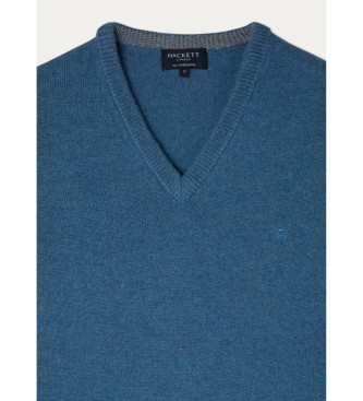 Hackett London Lambswool wool pullover V Neck blue