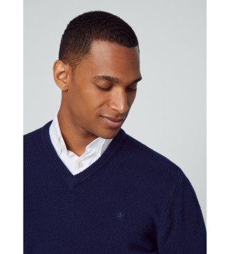 Hackett London Pullover i lammeuld med V-hals navy