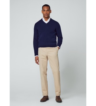 Hackett London Pullover i lammeuld med V-hals navy
