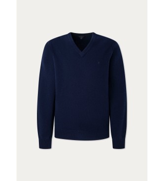 Hackett London Pullover i lammeuld med V-hals navy