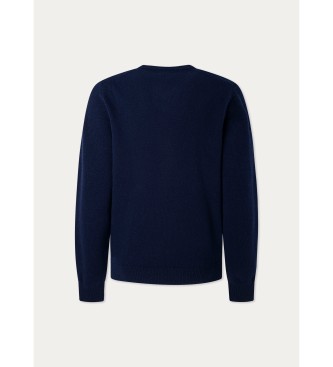 Hackett London Pullover i lammeuld med V-hals navy