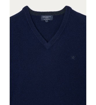 Hackett London Pullover i lammeuld med V-hals navy