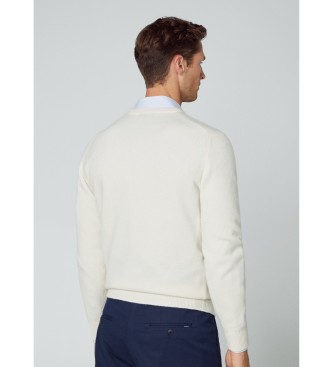 Hackett London Lambswool wool jumper V Neck white