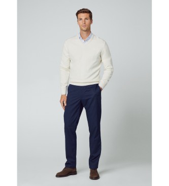 Hackett London Camisola de l de borrego com decote em V branco