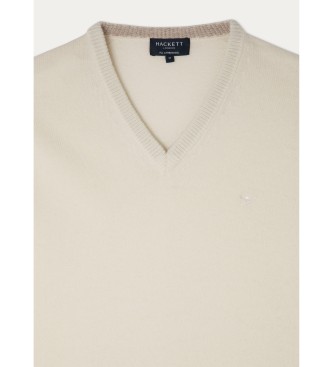 Hackett London Camisola de l de borrego com decote em V branco