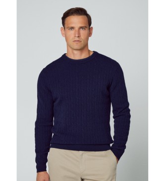 Hackett London Maglione girocollo a trecce in lana d'agnello blu scuro