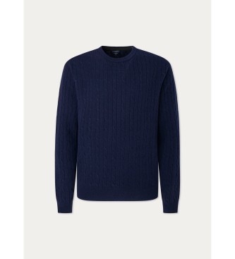 Hackett London Lambwool Kabel Crew marine wollen trui