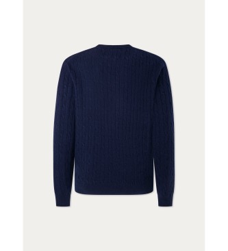 Hackett London Pull Lambwool cable Crew navy