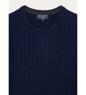 Hackett London Pulover iz jagnječje volne s kablom Crew navy