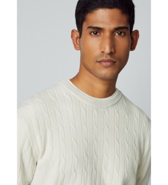 Hackett London Jersey Lambwool cable Crew blanco