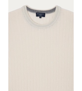 Hackett London Maglione girocollo a trecce in lana d'agnello Bianco