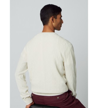 Hackett London Jersey Lambwool cable Crew blanco