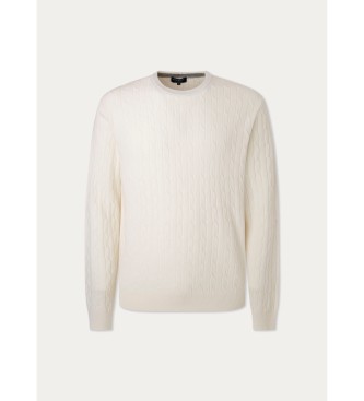 Hackett London Lambwool cable Crew jumper white