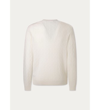 Hackett London Lambwool cable Crew jumper white