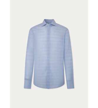 Hackett London Linen Glen Check Shirt blue